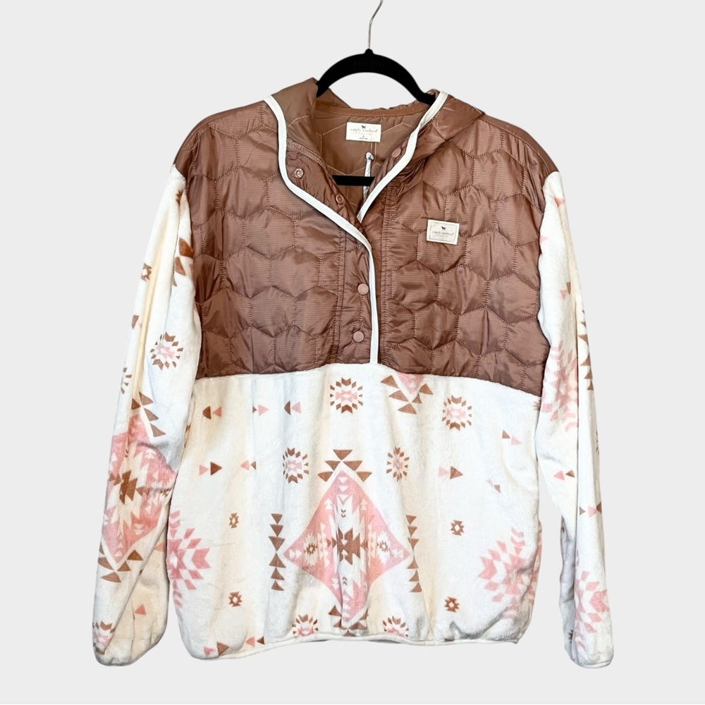 NWT SIMPLY SOUTHERN Aztec Fleece T Snap Pullover Hooded Quilted Size Large - Picture 2 of 6